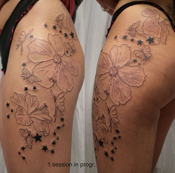 Butterfly Star Flower Tattoo Designs